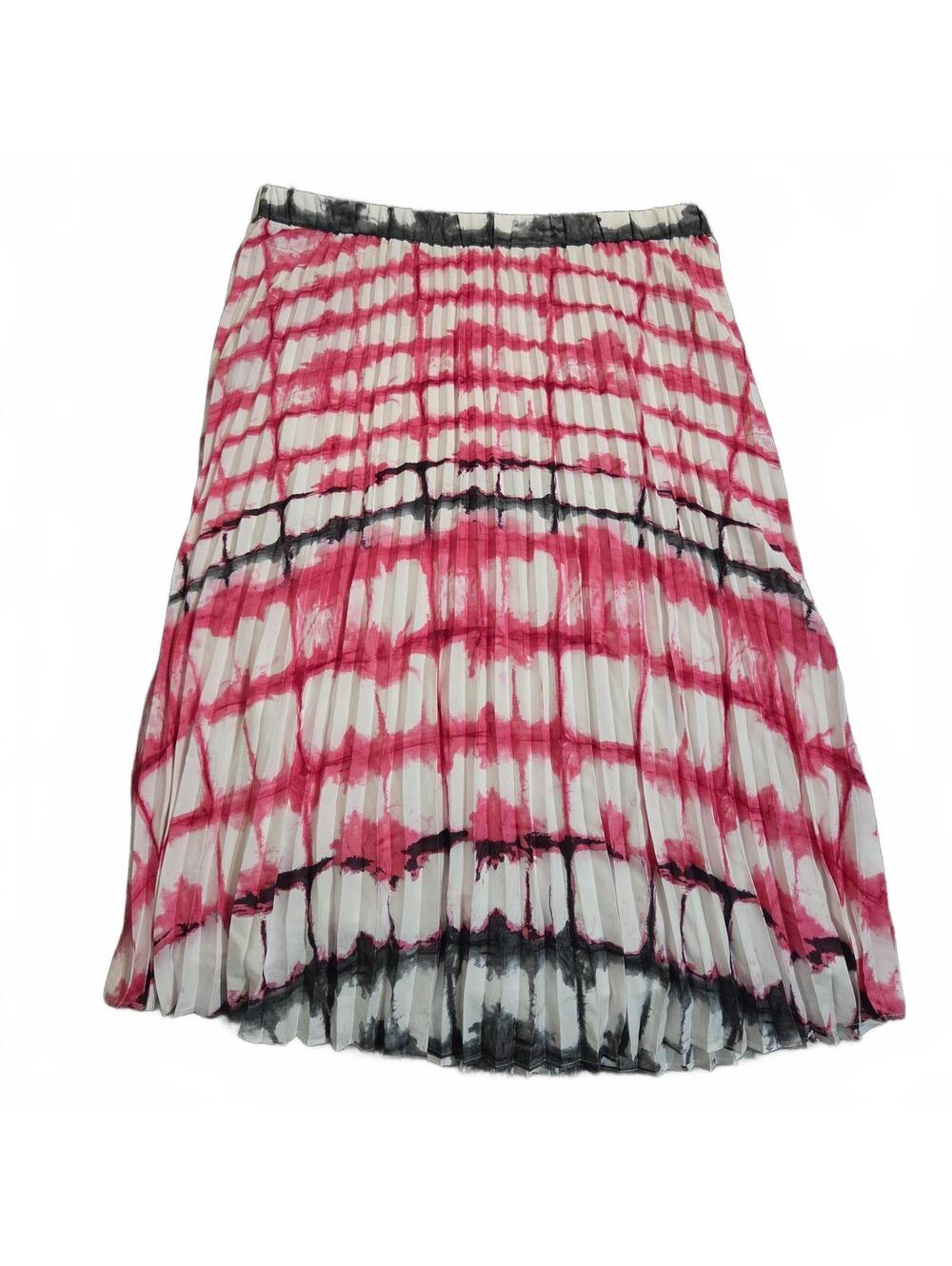 Calvin Klein Pleated Tie-Dye Midi Skirt Size L Pink White Black